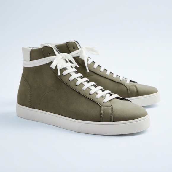NWT ZARA MEN'S KHAKI HIGH-TOP SNEAKERS - Picture 3 of 4